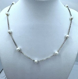 Sterling Silver Cultured Freshwater Pearl Necklace 17" Classic .925 - Picture 1 of 7