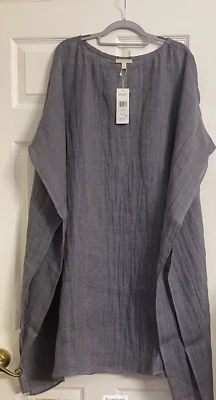 NUEVO CON ETIQUETAS $188 Eileen Fisher Steel Delave Gasa de Lino Orgánico Caftán S/M L/XL Foto 1 de 4