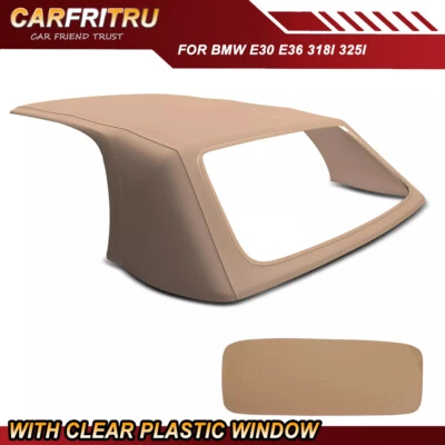 Convertible Soft Top for BMW 318i 325i 1987-1993 Tan with Clear Plastic Window Foto 1 de 4