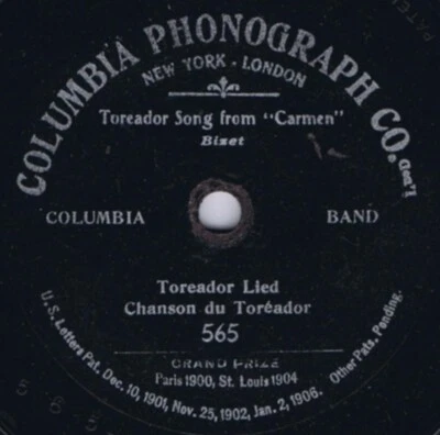 COLUMBIA BAND Toreador Song From Carmen US 78rpm One-Sided Columbia Phonograph - Image 1 of 2