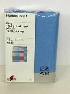 IKEA BRUNKRISSLA King Bettbezug & 2 Kissenbezüge Rosa Grau Blau Neu - Bild 1 von 3