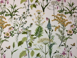 BALLARD DESIGN ISABELLA GREEN FLORAL BOTANICAL BUTTERFLY FABRIC BY YARD 54" W - Picture 1 of 5
