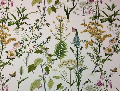 BALLARD DESIGN ISABELLA GREEN FLORAL BOTANICAL BUTTERFLY FABRIC BY YARD 54" W - Image 1 of 4