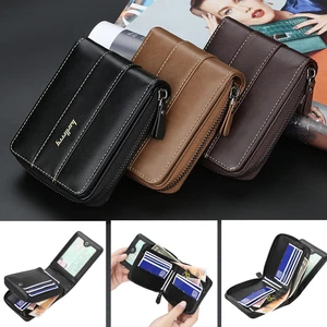 Hombres Cartera Triple Cuero PU Cremallera Identificación Tarjeta de Crédito Bolsillo Monedero EE. UU. - Imagen 1 de 14