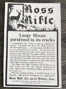 ROSS RIFLE Quebec, Canada Large Moose Paralyzed in its Tracks 1914 Gun Print Ad - Picture 1 of 1