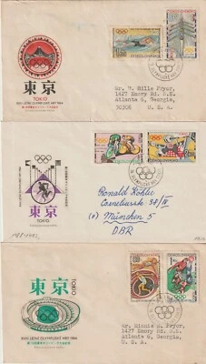 CZECHOSLOVAKIA: 1964 TOYKO GAMES SCOTT #1258-63 3 FIRST DAY COVERS - Image 1 of 2