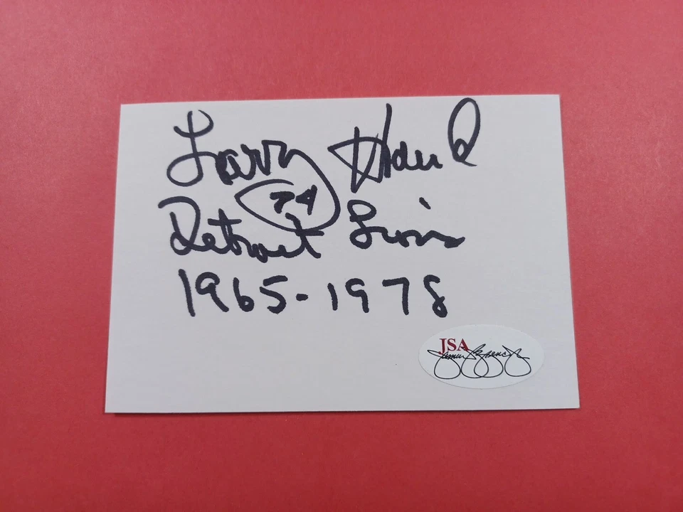 Larry Hand Cut Index Card Autograph   JSA   Detroit Lions Signed  Auto - Image 1 of 1