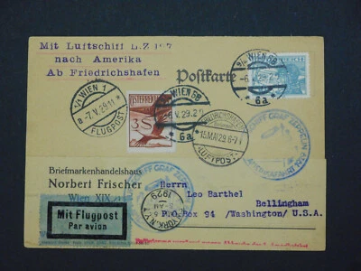 ZEPPELIN ÖSTERREICH 1929 1.Amerikafahrt Karte ANK 477 485 Flugpost LZ 127 Graf - Bild 1 von 2