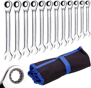 Ratschenschlüssel Set Kombi-Schraubenschlüssel 12-teilig metrisch Größen von 8 mm bis 19 mm Wi - Bild 1 von 12