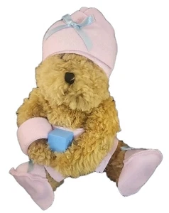 Tender Hearted Collectibles Plush Bear 11" Brown Jointed Bath Time Decor Pink - Picture 1 of 6