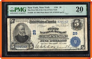 KC- Fr.598 1902 1st NB of City of New York , NY #29 - VF 20 PMG - Picture 1 of 3