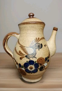 Vintage Netzi Mexico Sandstone Pitcher W/Lid  Bird & Flowers Hand Painted  - Picture 1 of 7
