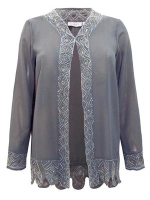 Roamans Grey  / Red Size 14 16 18 Beaded Sequin Long Sleeved 20s Flapper JACKET - Image 1 of 4