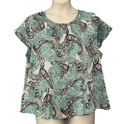 VTG Liz Claiborne Womens Top Plus 2X Blue Brown Paisley Peplum Classic Retro - Image 1 of 4