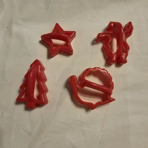 Vintage Lot of 4 HUTZLER Plastic Cookie Cutters Turkey Tree Star Santa - Picture 1 of 8