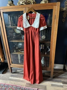 Langes Kleid Kragen Vintage Retro 60er 70er Jahre rostorange - Bild 1 von 14