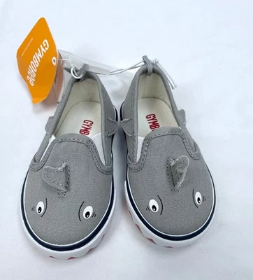 Nuevo Gymboree Niño Pequeño Niño Talla 4 Tiburón Zapatos Lona Sin Cordones Gris Foto 1 de 4