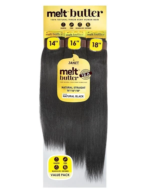 Janet Collection 100% Natural Virgin Remy Hair Melt Butter NATURAL STRAIGHT 3pcs - Image 1 of 3