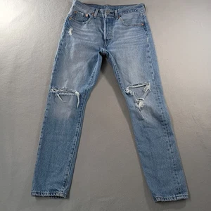 Levis 501 Straight Button Fly Distressed blau Denim Jeans Herren Größe tatsächlich 30x28 - Bild 1 von 6