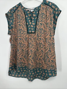 NEW DR2 Daniel Rainn XL Paisley Blouse Tunic Top Cap Sleeve Shirt NWOT - Picture 1 of 4