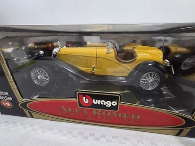 Coche fundido a presión Burago Alfa Romeo 2300 Spider 1932 escala 1:18 con caja amarillo Italia Foto 1 de 4