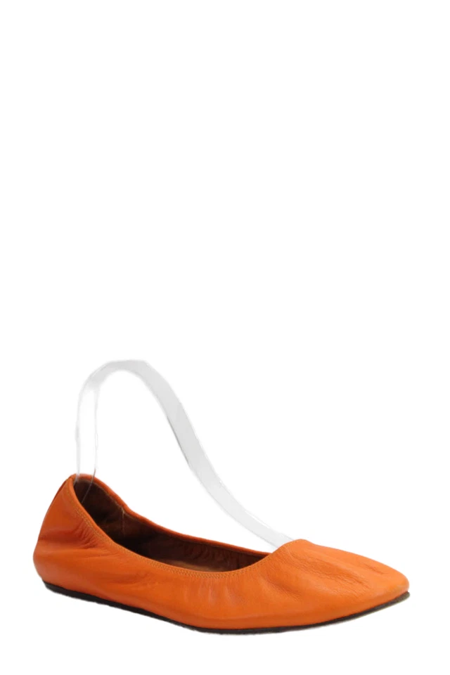 Lanvin Wome4ns Cuero Deslizable Punta Redonda Ballet Pisos Naranja Talla 38 8 Foto 1 de 4