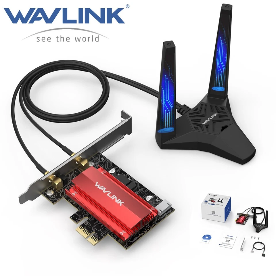 WAVLINK 8800 Mbit PCIe PCI-Express WLAN Karte WiFi 2,4/5/6 GHz Tri-Band Netzwerkkarte PC