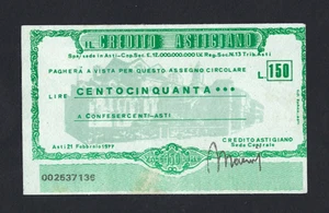 ESTREMAMENTE RARO MINIASSEGNO CREDITO ASTIGIANO 150 LIRE FALSO BANCA INVENTATA - Foto 1 di 2