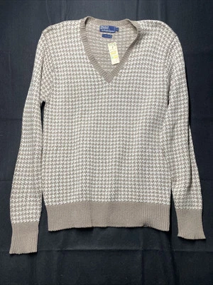 New Polo Ralph Lauren Ladies L Sweater Silk Houndstooth 90s Vtg Tan White nos - Image 1 of 4