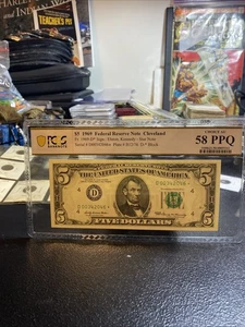 👀 1969 $5 Federal Reserve STAR Note ~ PCGS 58 PPQ ~ Fr# 1969-D* 6 Digit Low # - Picture 1 of 4