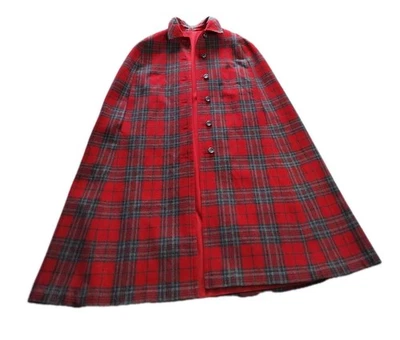 Custom Made Long Cape Red Tartan Plaid Wool Reversible  - Image 1 of 4