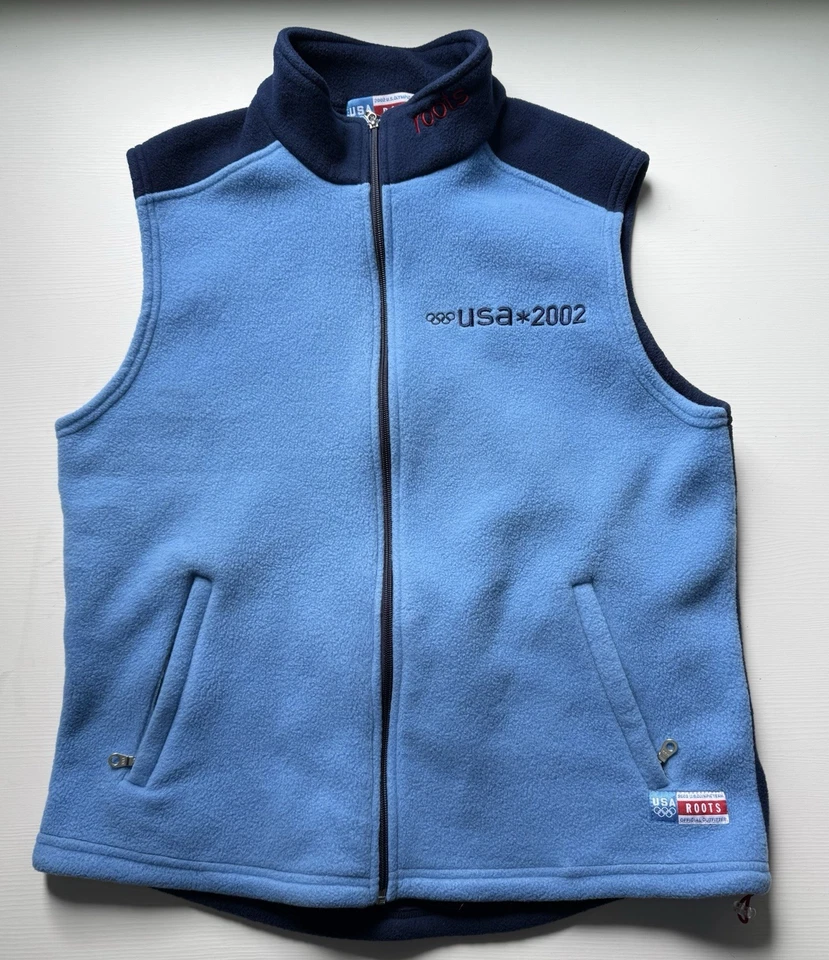 Chaleco polar de colección de los Juegos Olímpicos de Invierno 2002 para hombre L cremallera completa Salt Lake City Roots camisa Foto 1 de 4