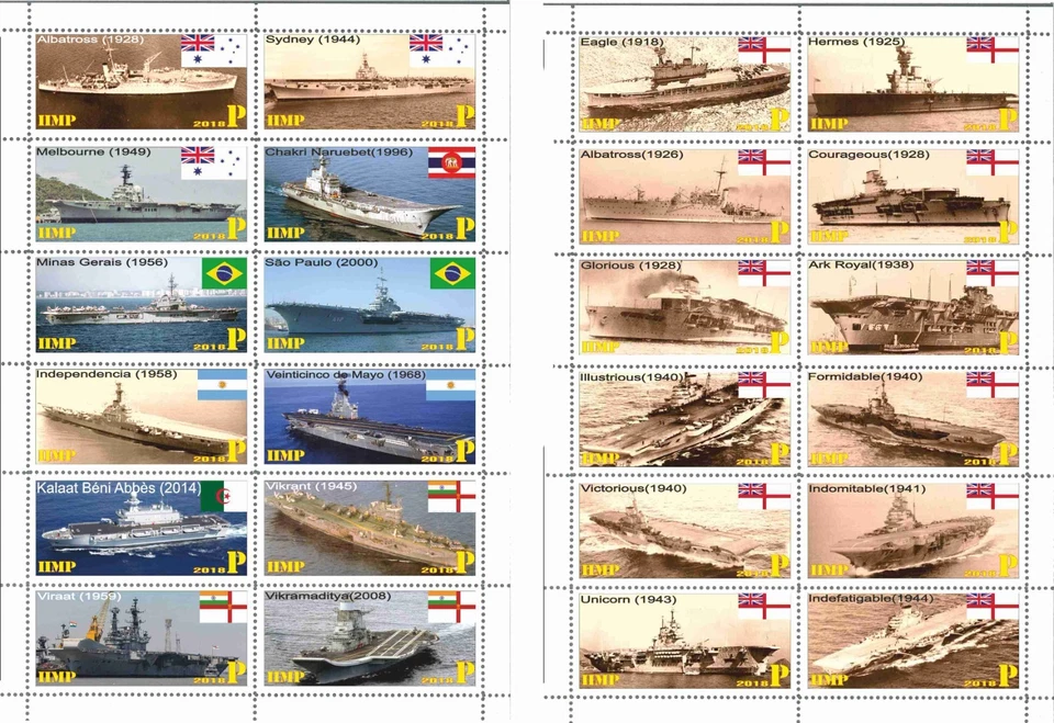 Stamp sheets complete Worlds Aircraft Carriers WWII 2018 Transnistria issue (2) - Image 1 of 1