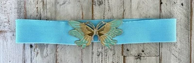 Cinturón de mujer Corea elástico con hebilla tono dorado mariposa esmalte azul turquesa de colección Foto 1 de 4