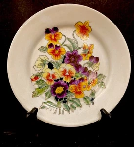Handpainted Porcelain Decorative Plate With Stand Pansies 7.5” China - Picture 1 of 3