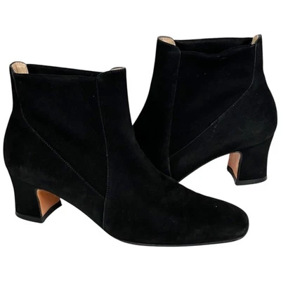 Salvatore Ferragamo Black Suede Leather Block Heel Ankle Booties Women’s Size 6 - Image 1 of 4