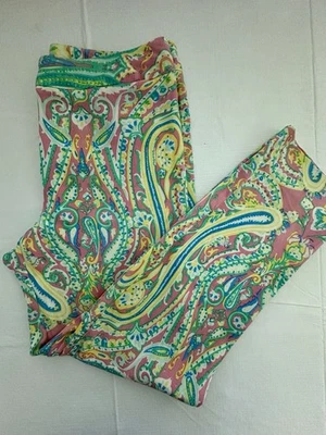 J. McLaughlin "Randi" 多色佩斯利丝绸混纺卡普里裤 6 码 — 第 1/4 张图片