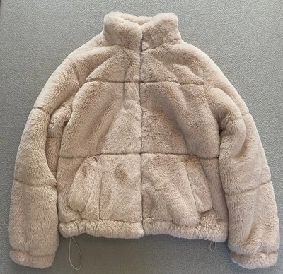 NEWLOOK JACKET SZ 8 WOMENS PINK FAUX FUR COAT POCKETS TOGGLES SHORT WINTER - Image 1 of 4