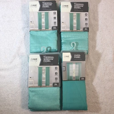 Paquete de 4 juegos de cortinas de panel de ventana Real Living + 1 panel transparente Reggie Energy Foto 1 de 4