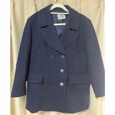 Burberry Vintage Double-Breasted Peacoat Navy Wool Pockets Unisex MADE IN JAPAN - Image 1 of 4