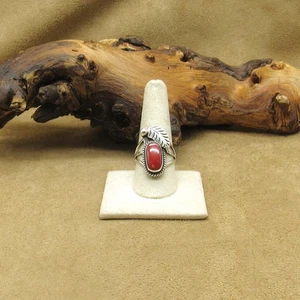 Sterling Silver Coral Ring with Hand Made Leaf Size 9.25 - Picture 1 of 4