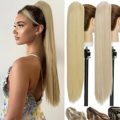 S-NOILITE Dick Zopf Klammer Pferdeschwanz Haarverlängerung Clip in Ponytail Haarteil Glatt