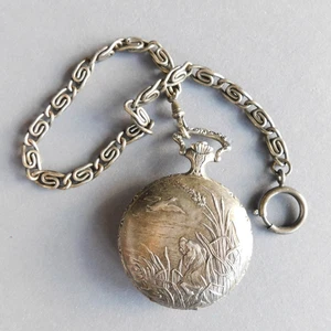 Pocket Watch: Andre Rivalle 17 Jewel Pewter case - Duck Hunting - needs repair - Picture 1 of 9