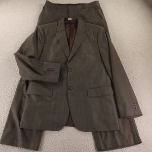 Banana Republic Suit M Gray Brown Chalk Stripe Polyester 42R 34x32 - Picture 1 of 24