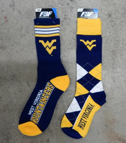 2 Pack NCAA West Virginia Mountaineers 4 Stripe Deuce Argyle Crew Socks Fan Gift Cover
