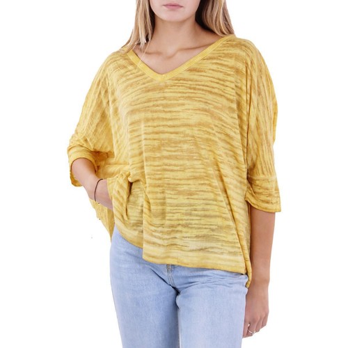 Anthropologie Maronie Burnout Shirt Womens Large Yellow CutOut Back