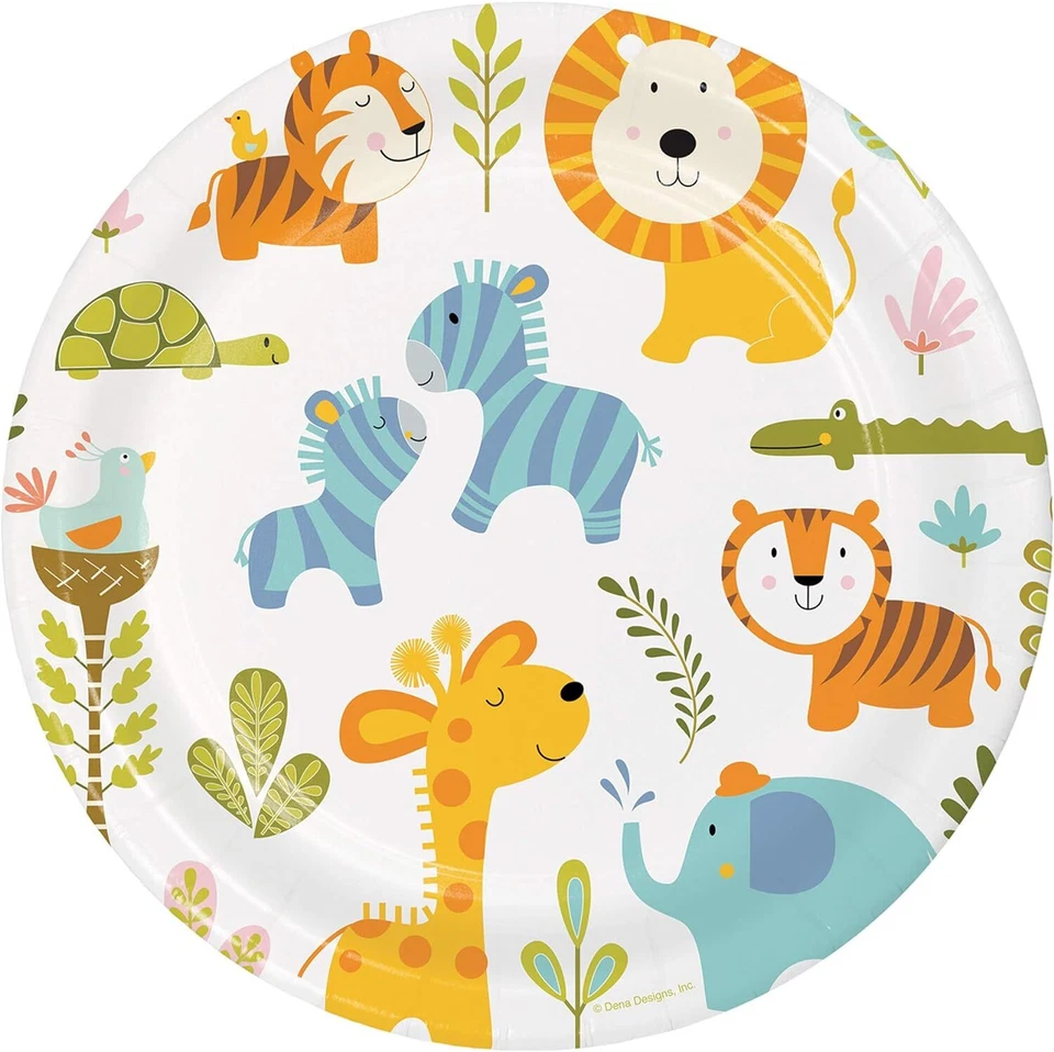 Happi Jungle Safari Animals Cute Baby Shower Party 9" Paper Dinner Plates - Image 1 of 1