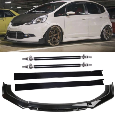 Спойлер-разветвитель кромок переднего бампера для Honda Fit 2006-2020 годов выпуска + боковые юбки + стойки - Изображение 1 из 4
