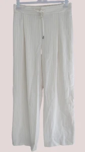 Warehouse Relaxed Fit Trousers with Vertical Stripes Cream UK 14 LN007 FF 10 - Picture 1 of 3