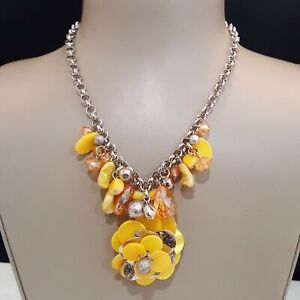 Tanya Creations SILVER PLATED YELLOW FLOWER CHARM NECKLACE NWT 
